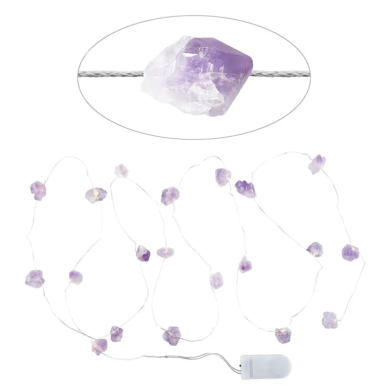 Amethyst Kristall-Lichterkette – Handgeschliffene Natursteine, warmes LED-Licht